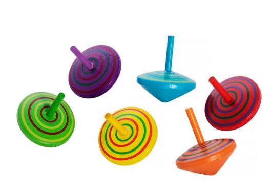 Snurretoppe i træ assorterede farver 40 stk