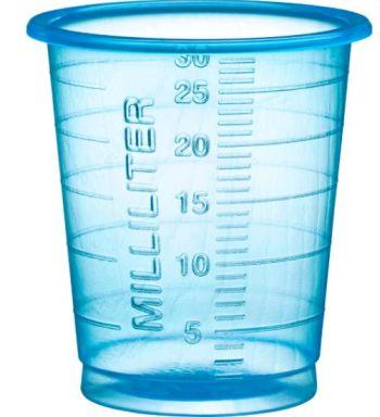 Medicinbæger eco 30 ml blå med graduering 80 stk
