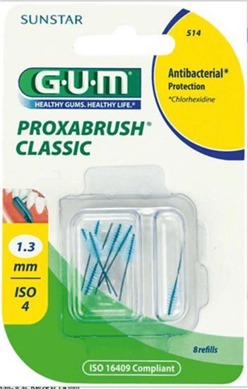 GUM Classic Proxabørste konisk 1.3x0.6 mm 12x8 stk gul*