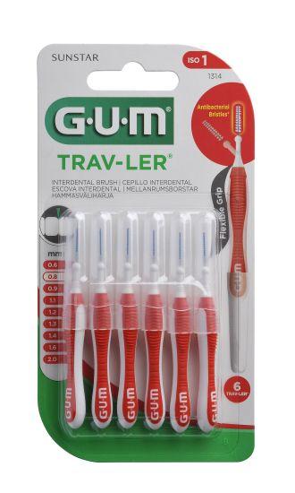 GUM TravLer ISO 1 PHD 0,8 mm konisk 6x6 stk blisterpak rød
