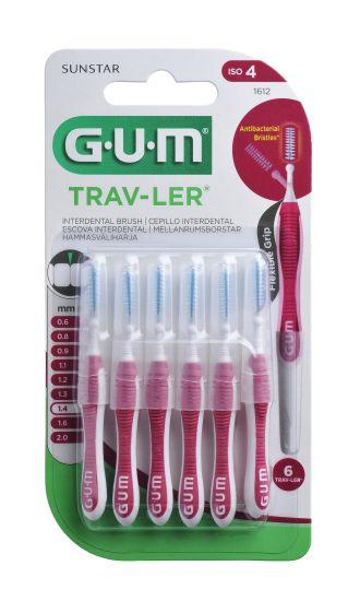 GUM TravLer ISO 4 PHD 1.4 mm lige 6x6 stk i blister vinrød