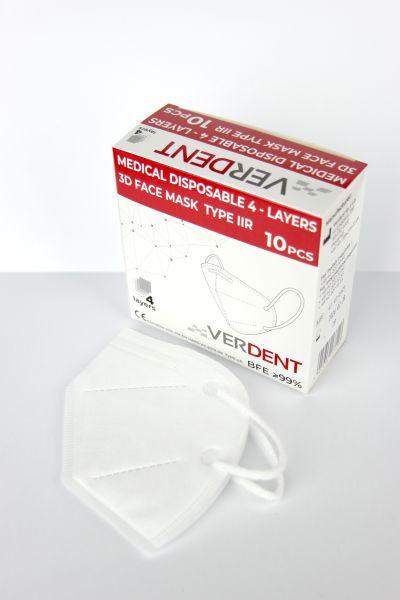 Ansigtsmaske type 3D/FFP2, 4-lags, hvid IIR 10 stk