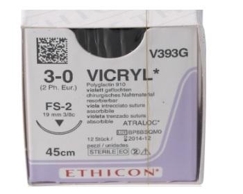 Ethicon Sutur Vicryl 3-0 45 cm FS-2 V393G 12 stk