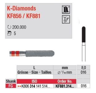K-Diamantbor 5 stk FG KF881.016 cylinderform rød-ring*