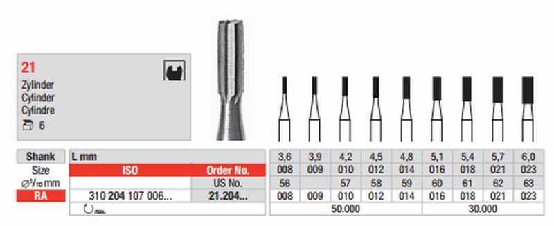 Stålbor 6 stk RA 21.008 cylinder*