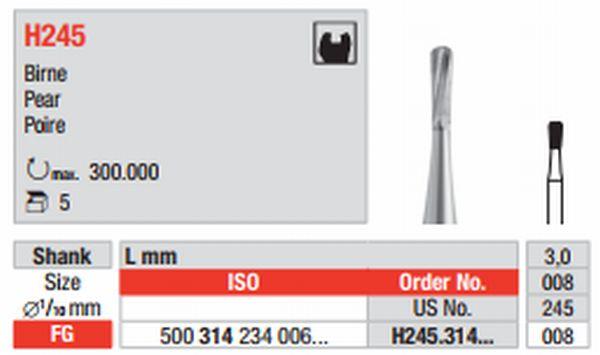 Hårdmetalbor 5 stk FG H245.08 PC*