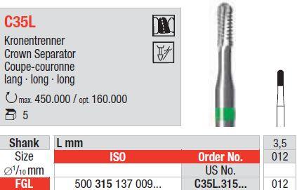 Hårdmetalbor 5 stk FG 35L.012 kronefjerner