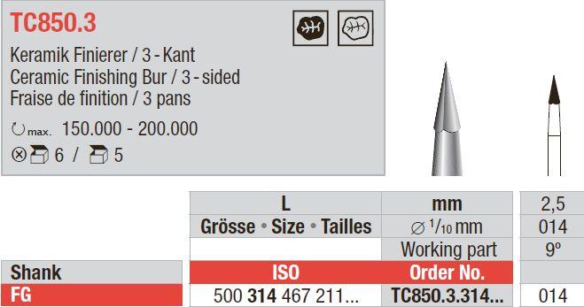 Hårdmetal Finerbor FG 3 kant 5 stk TC850.3.014*