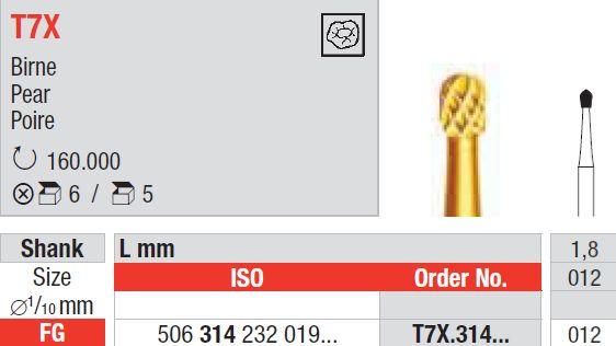 Hårdmetalbor 5 stk FG T7X.012 pære*